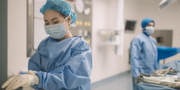 Healthcare workers in scrubs 