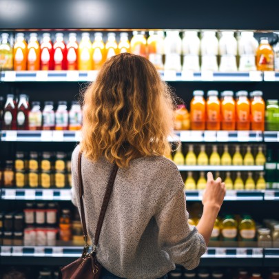 women looking at drinks aisle square 