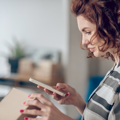 woman scanning box square 