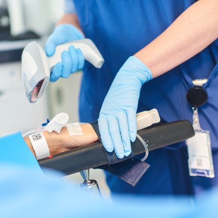 Patient wristband scanned in theatres