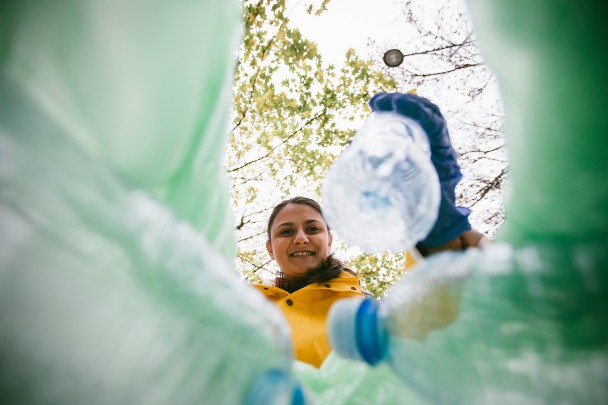 woman recycling