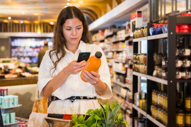 woman scanning QR