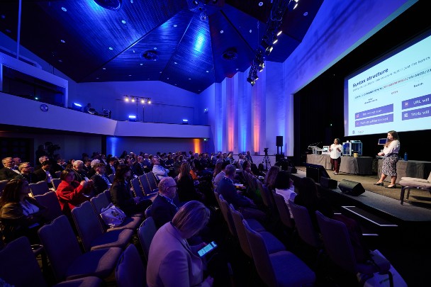 Sophie and Roshni addressing the audience at at the 2026 GS1 Global Forum