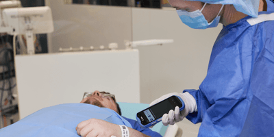 Patient wristband being scanned in a hospital theatre