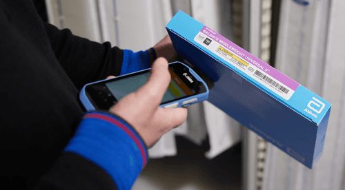 Medical device being scanned in a stock room