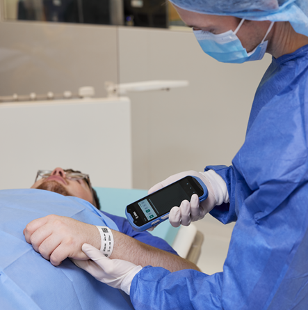 Patient wristband being scanned in a hospital theatre