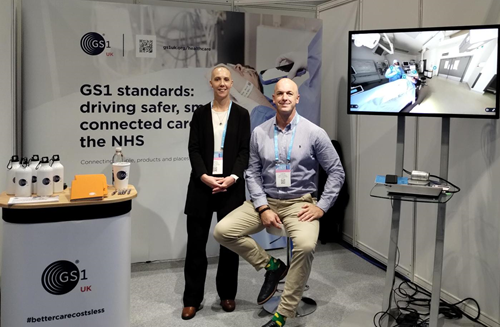 Simon and Natalie at GS1 UK stand at HETT 2025