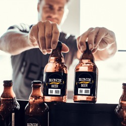 image of bottles with QR and linear barcodes