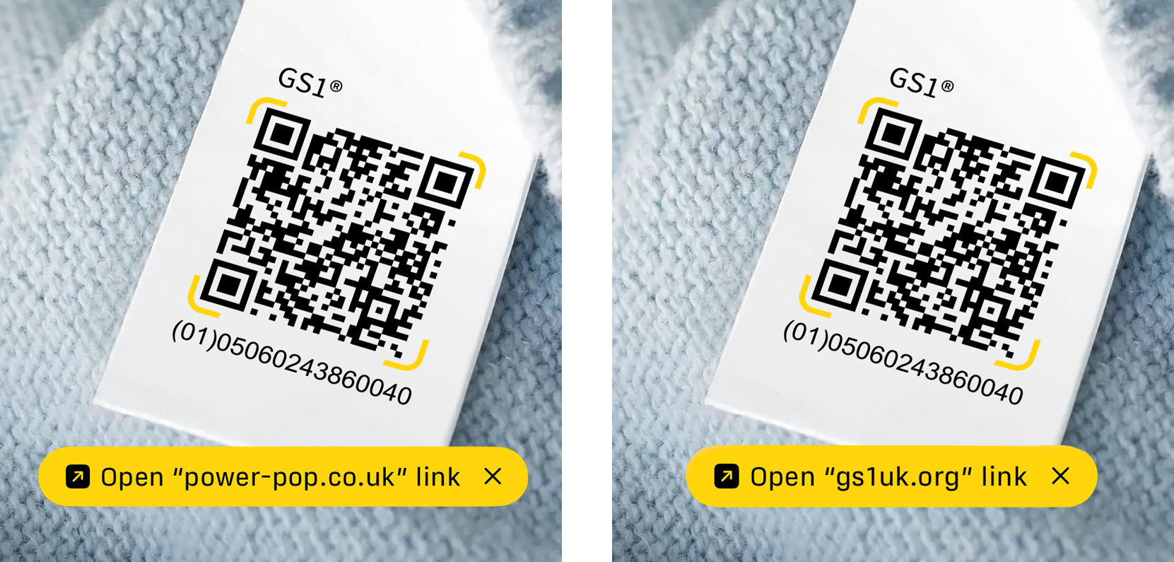 QR code scans showing domain names