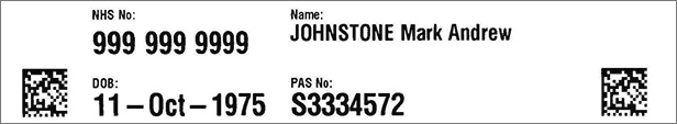 Example of patient wristband with GS1 compliant barcode